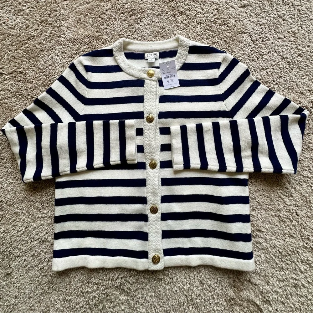 NWT J. Crew Navy and White Striped Cardigan - Picture 4 of 7